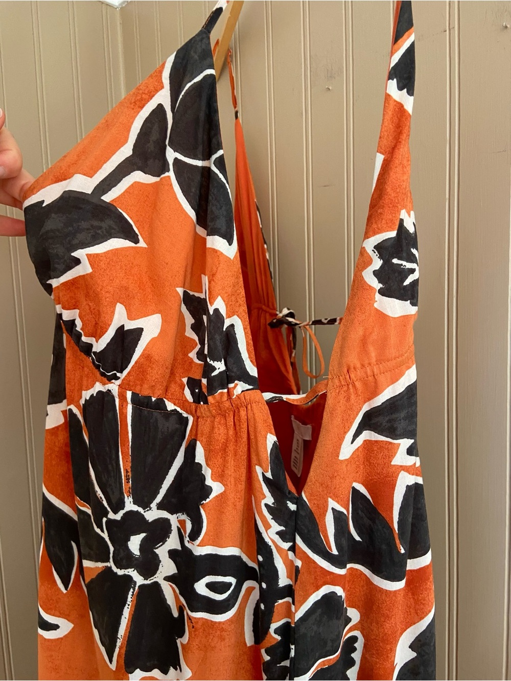 H&M Ankle Length Orange, Cream & Black Cotton Maxi Dress Women’s Large - Picture 5 of 10